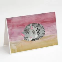 Wholesale 🎉 Caroline's Treasures Sleeping Grey Cat Watercolor Greeting Cards and Envelopes Pack of 8, 7 x 5, Cats 👍