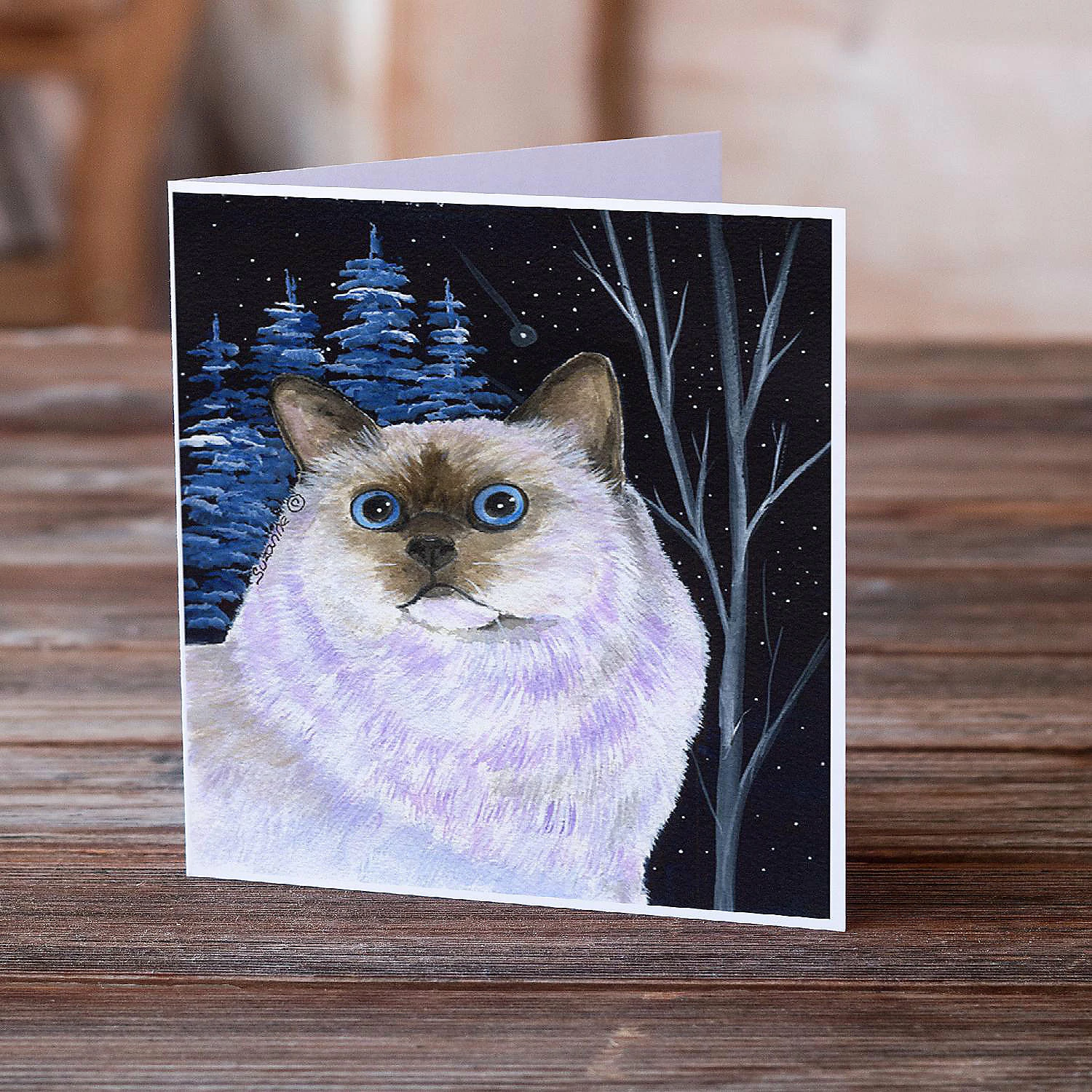 Wholesale 🥰 Caroline's Treasures Starry Night Cat - Birman Greeting Cards and Envelopes Pack of 8, 7 x 5, Cats 🧨 - Image 2