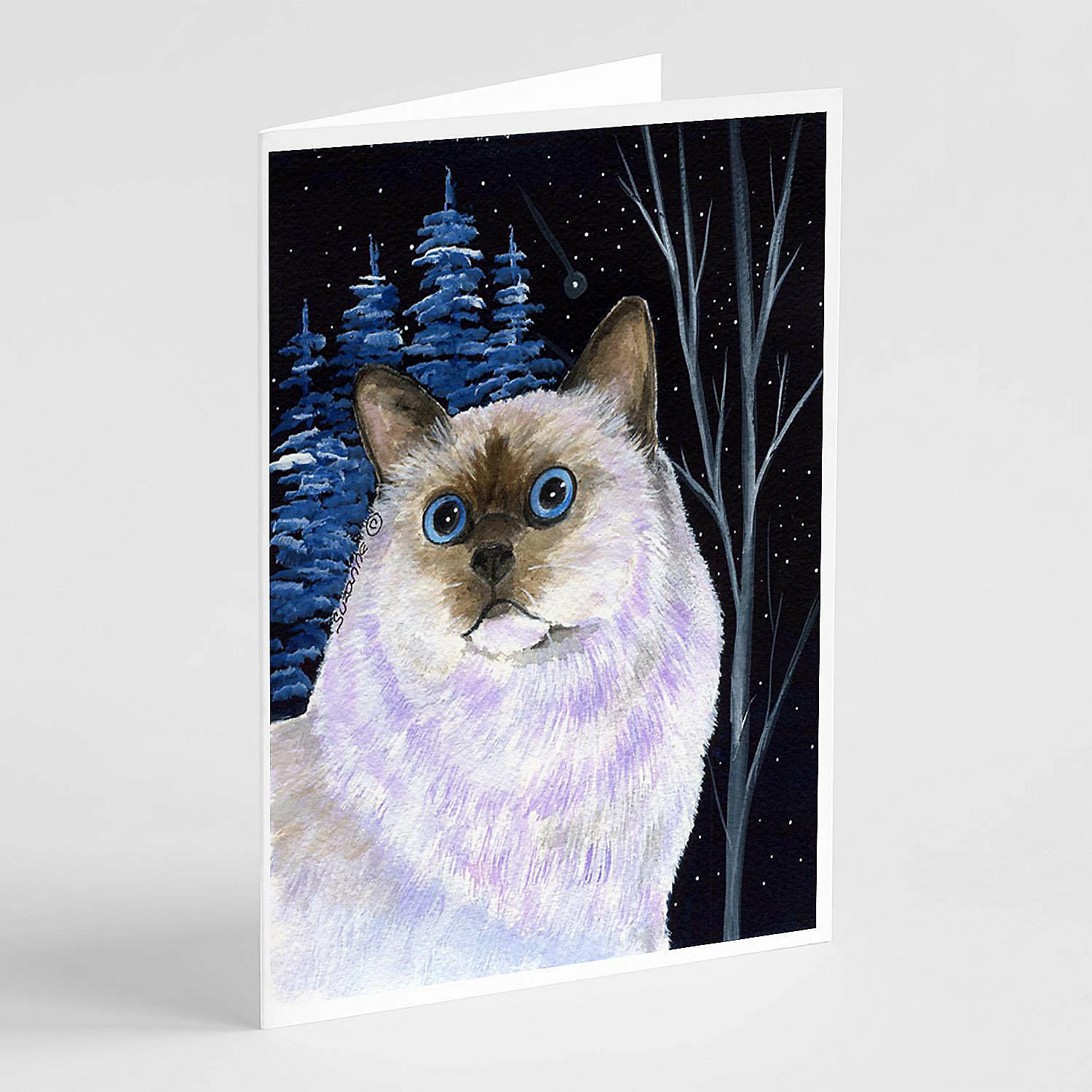 Wholesale 🥰 Caroline's Treasures Starry Night Cat - Birman Greeting Cards and Envelopes Pack of 8, 7 x 5, Cats 🧨