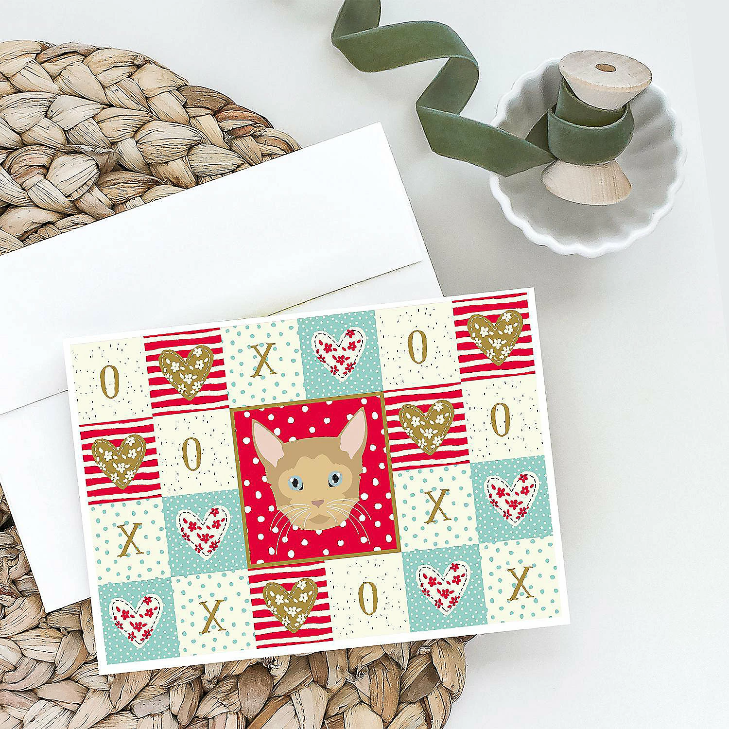 Brand new ๐ Caroline's Treasures Valentine's Day, German Rex Cat Love Greeting Cards and Envelopes Pack of 8, 7 x 5, Cats โญ - Image 2