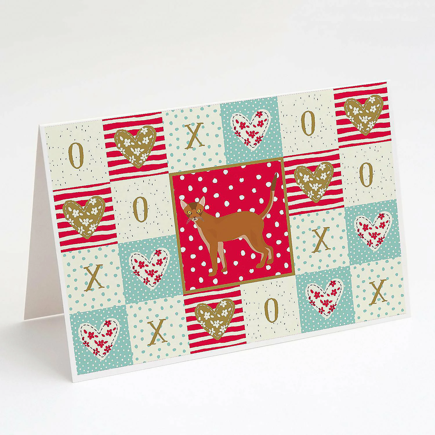 Promo ๐ Caroline's Treasures Valentine's Day, Red Abyssinian Cat Love Greeting Cards and Envelopes Pack of 8, 7 x 5, Cats ๐