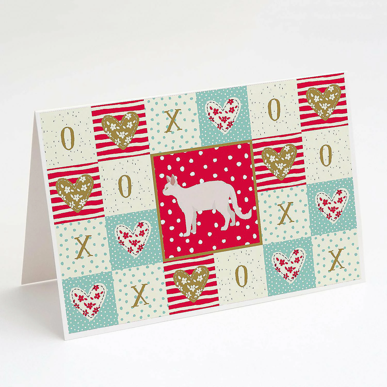 Best Sale 😍 Caroline's Treasures Valentine's Day, White Devon Rex Cat Love Greeting Cards and Envelopes Pack of 8, 7 x 5, Cats ⭐