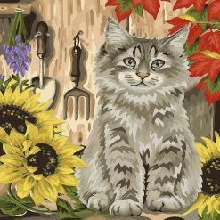 Budget 🎉 Crafting Spark - Painting by Numbers kit Crafting Spark Cat with Sunflowers H058 19.69 x 15.75 in 🎉