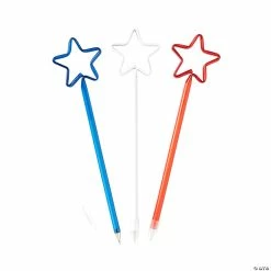 Budget 😀 Patriotic Star-Shaped Pens – 12 Pc. 🎁