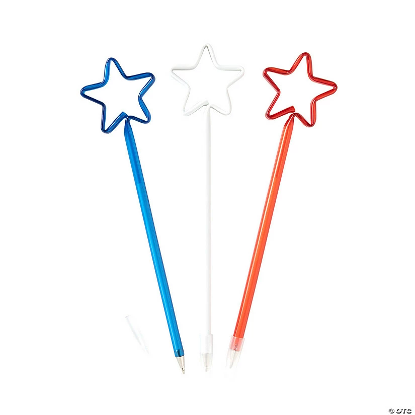 Budget 😀 Patriotic Star-Shaped Pens – 12 Pc. 🎁