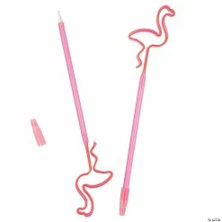 Outlet 🎁 Pink Pens with Flamingo Silhouette Topper - 12 Pc. ⌛