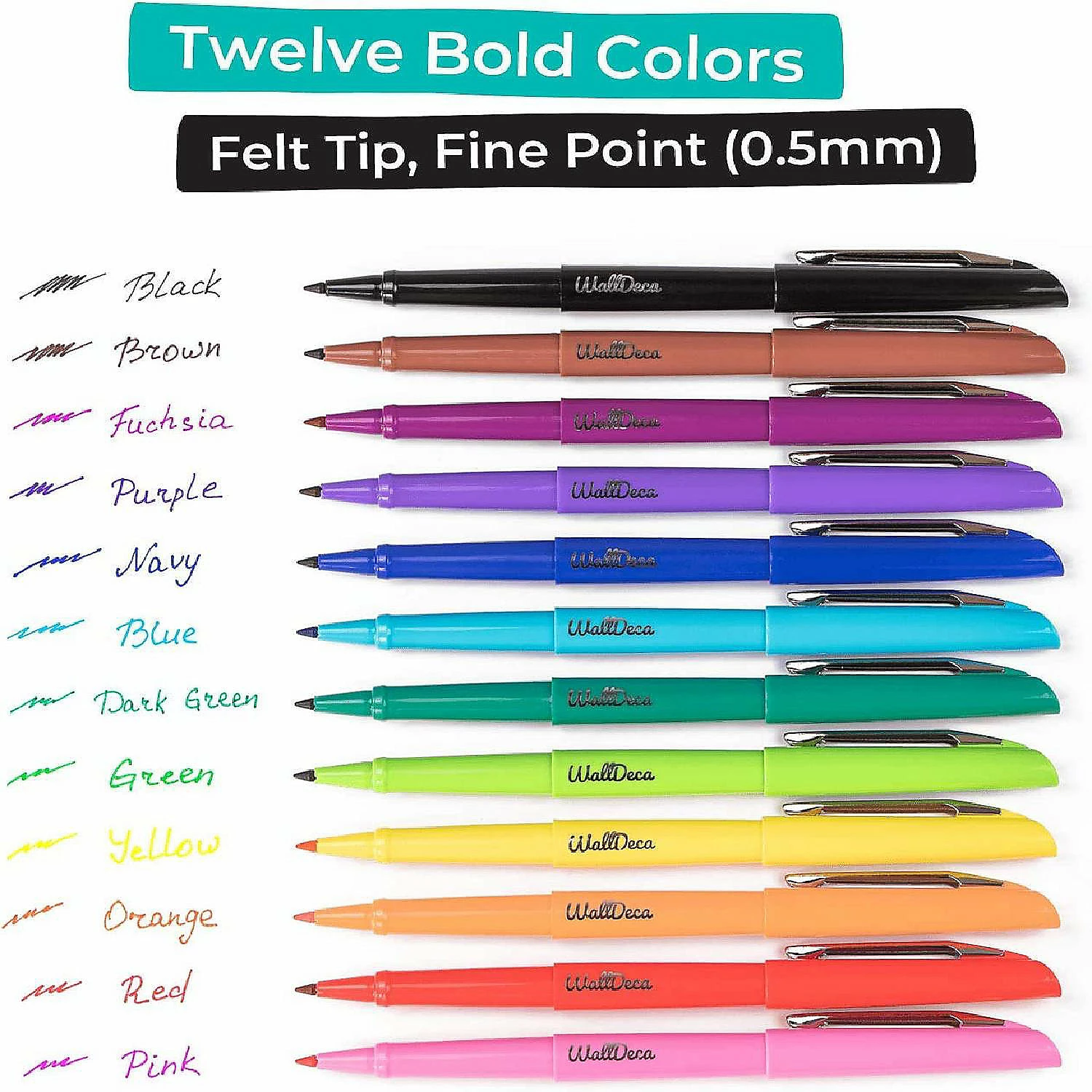 Hot Sale 💯 WallDeca Felt Tip Pens, Made for Everyday Writing, Journals, Notes and Doodling (12-Pack) 🎉 - Image 2