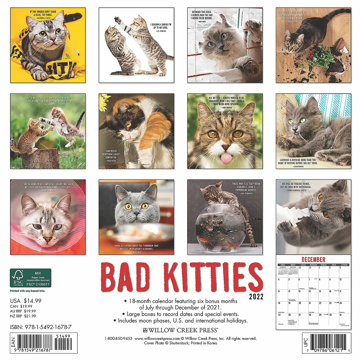 Brand new ✨ Willow Creek Press Bad Kitties 2022 Wall Cal Cats and Kitte 🧨 - Image 2