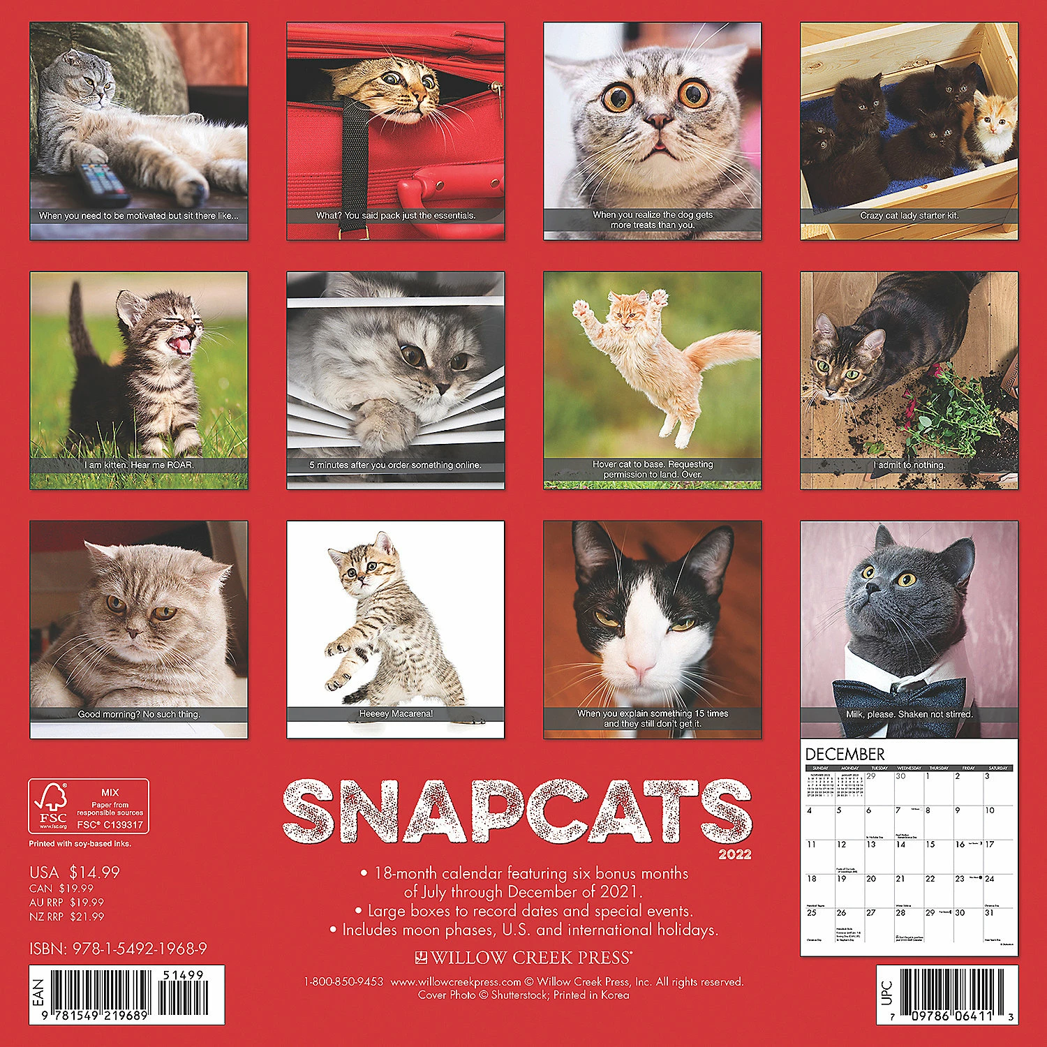 Wholesale ๐ Willow Creek Press Snapcats 2022 Wall Cal ๐ฅฐ - Image 2